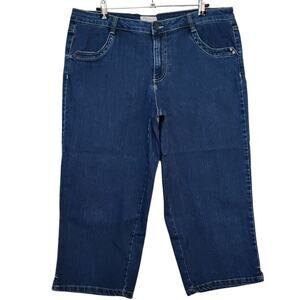 Living Planet Womens Capri Jeans Size 14 Blue Mid Rise Straight Leg Stretch